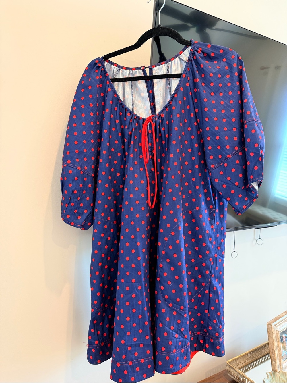 Navy Blue Dress with Red Polka Dots